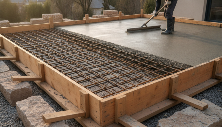 découvrez comment réaliser une terrasse en béton : étapes clés du coffrage, ferraillage, choix de l'épaisseur de la dalle et astuces pour une finition réussie.