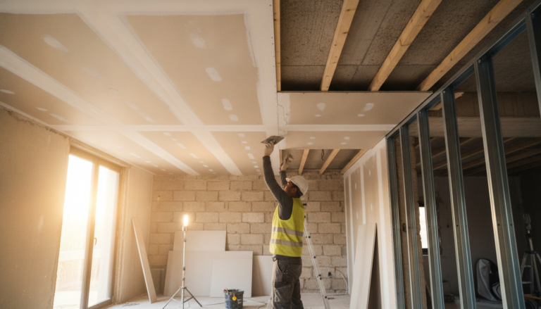 découvrez comment les placo à 4 bords amincis (4ba) facilitent la réduction des enduits et assurent des joints de plafond parfaits pour un rendu impeccable.